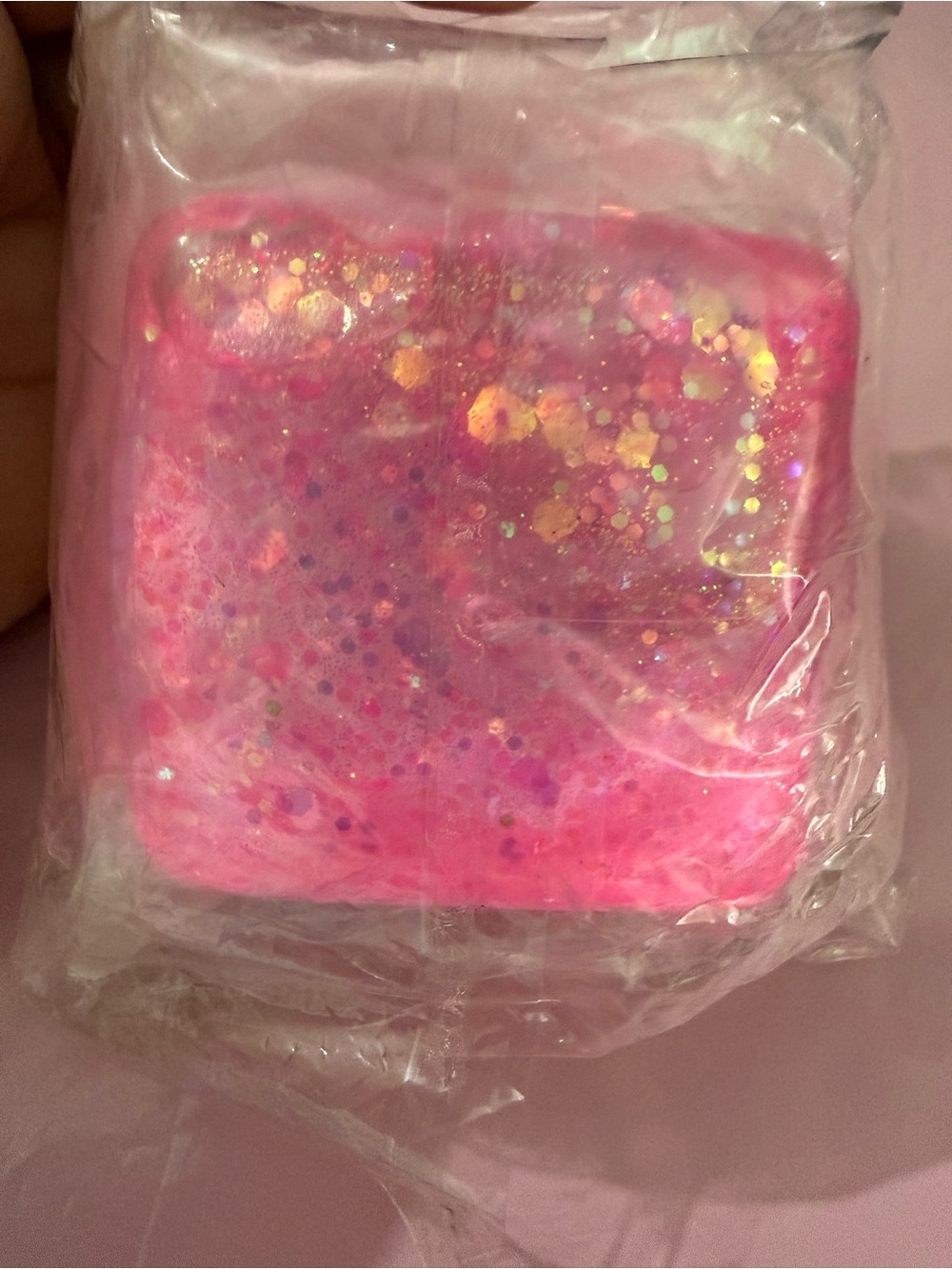 Pink Glitter Resin Square Decorative Trinket